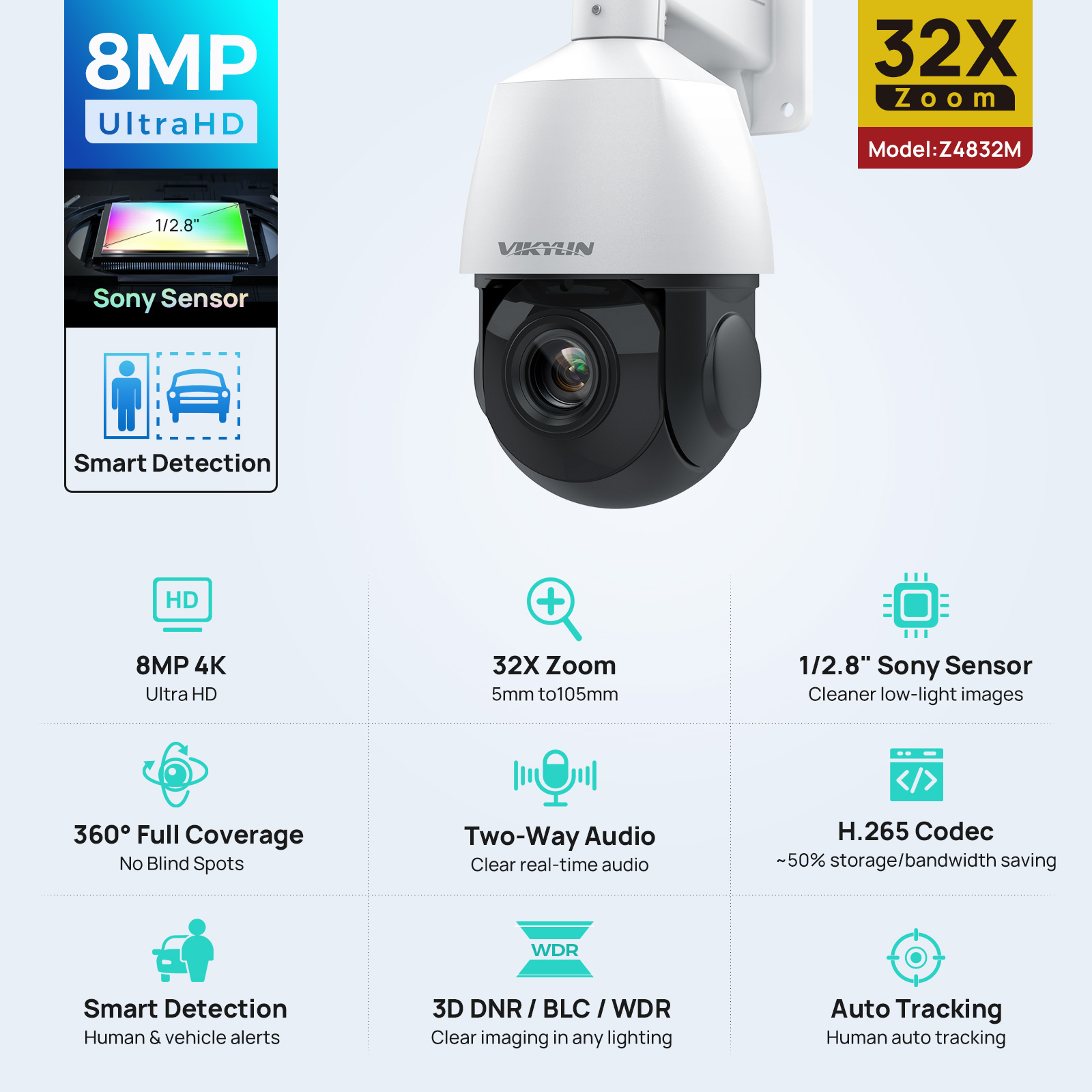 Vikylin 4K 8MP PTZ 32X Zoom 10 - Outdoor Power G Sensor 评论和价格