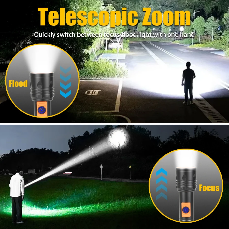 High Power LED Flashlight USB  - Outdoor Power For Camping 评论和价格
