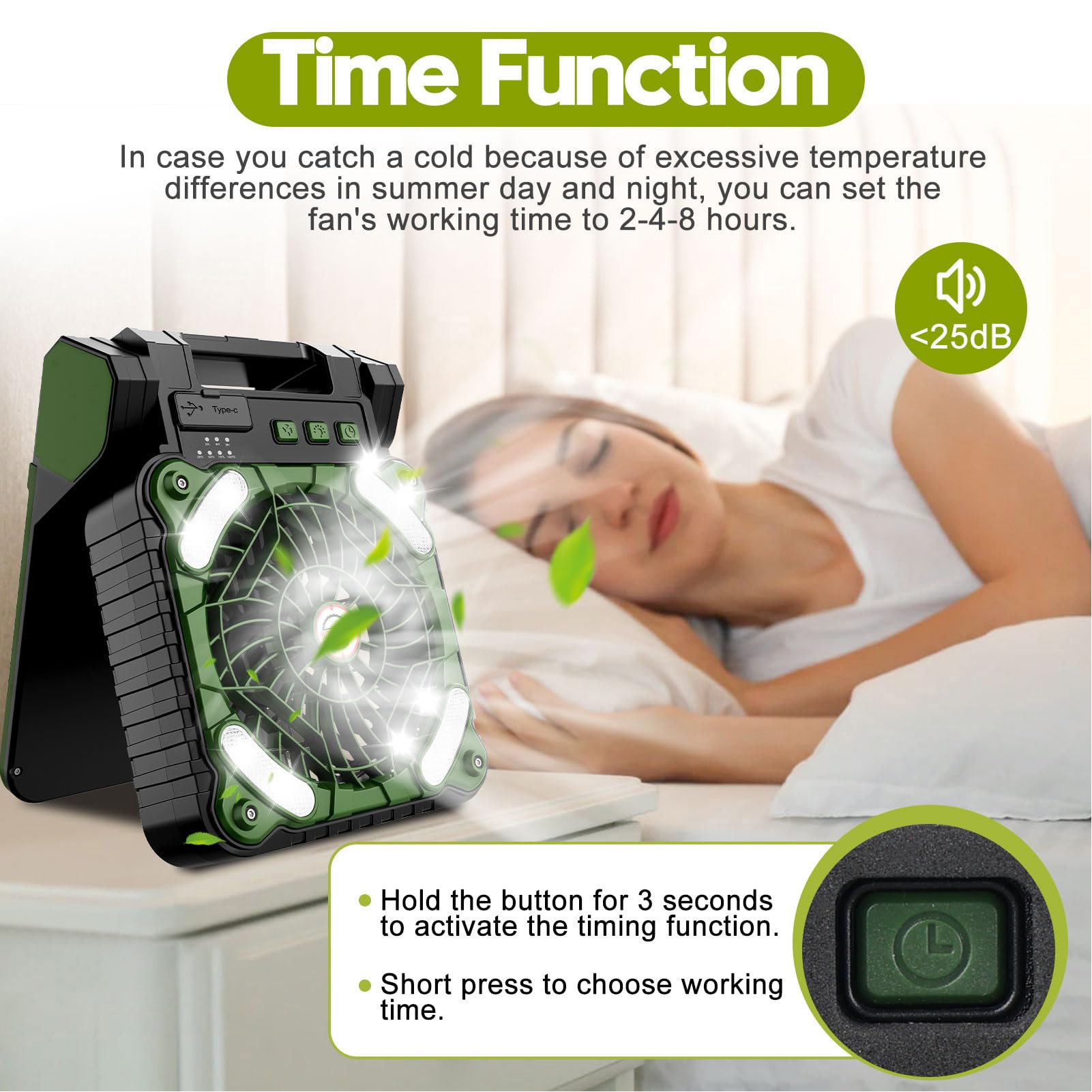 Solar Camping Fan Type C Charg - Outdoor Power Timer 评论和价格