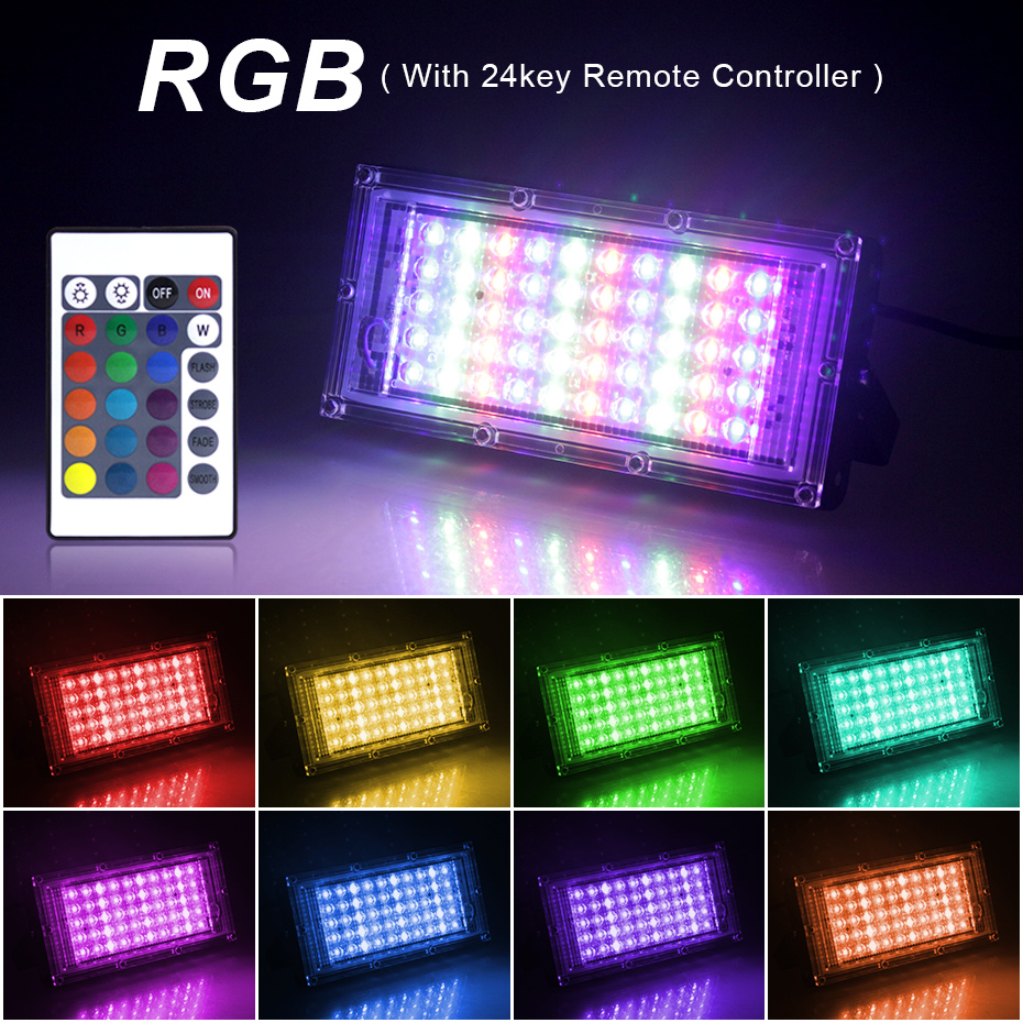 IP65 Waterproof RGB LED Flood  - Outdoor Power Outlet With Remote Control 评论和价格